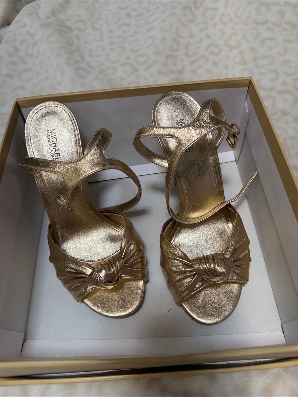 Michael Kors Metallic Gold Knot-Front Ankle-Strap Heels